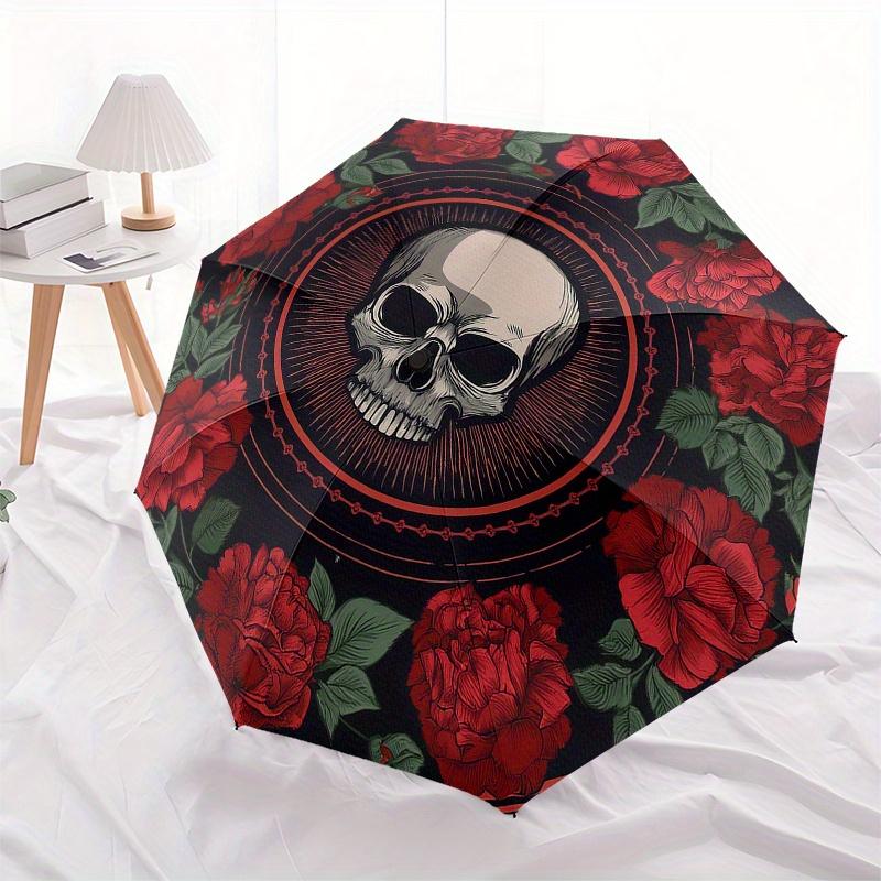 Day of the Dead Skull & Roses Circular  PrintUmbrella, Portable 3-Fold Compact Umbrella,Christmas Gift ES582