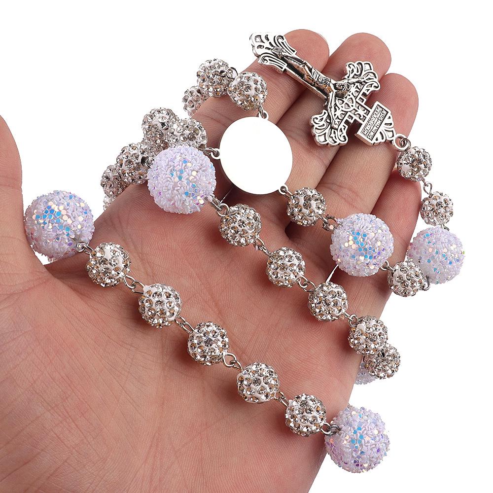 European & American Women's Six-Layer Rosary Necklace with Diamond-Studded Soft Clay Beads