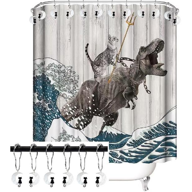 Black Cat Shower Curtain Hooks with Moon Bathroom Decoration,12 Pcs Rust Proof Metal Cute Funny Cat Shower Curtain Rings for Halloween Gothic Themed