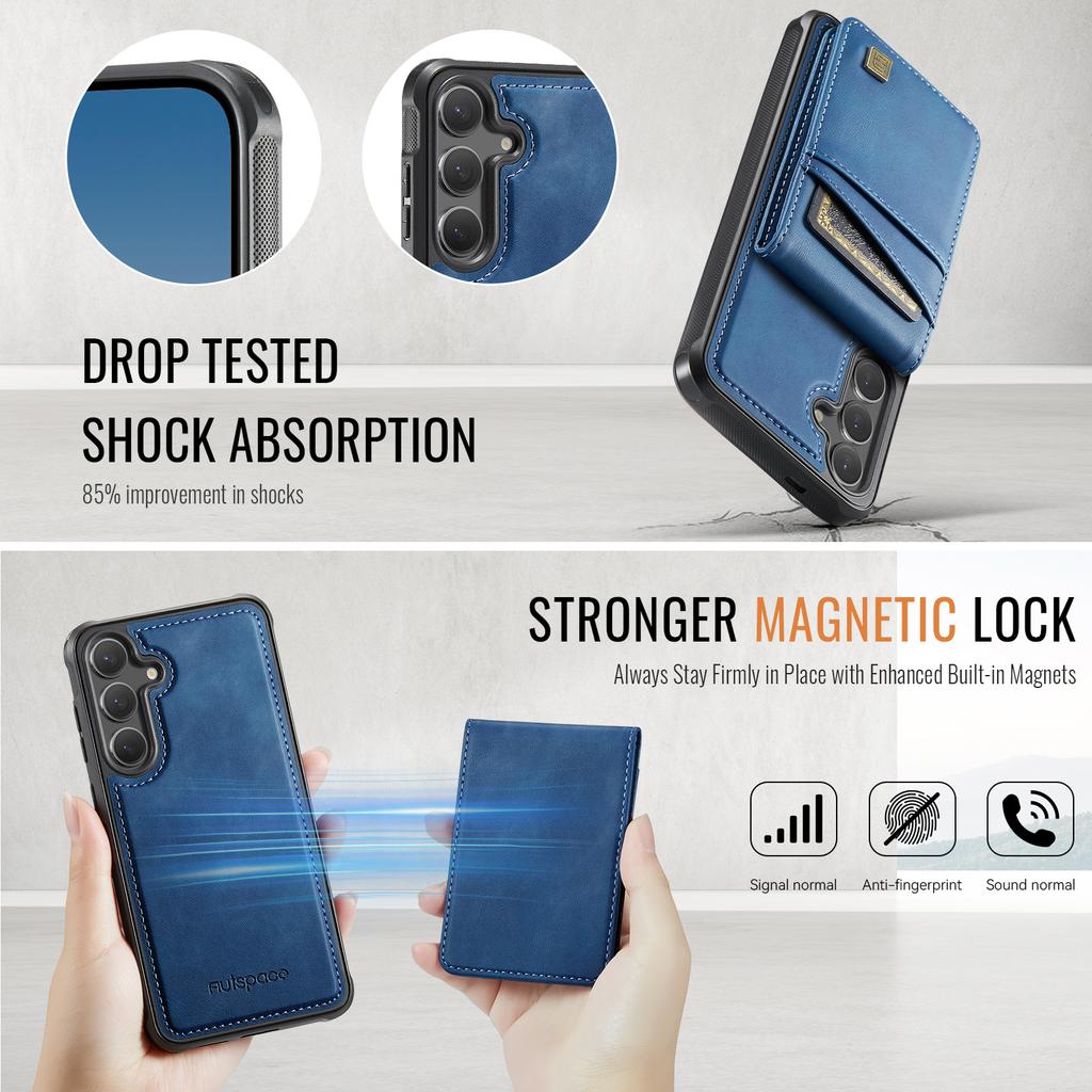 Für Samsung Galaxy S25+/Galaxy S24+ Hülle AUTSPACE A12 Leder-Rückseite mit magnetisch abnehmbarer Kartenhalterung Ständer
