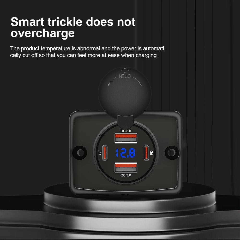 New 4 Ports Dual QC3.0 Dual PD Car Charger Socket with Sliding Cap 12V/24V 96W Fast Charger Power Outlet for Car Boat Bus, RV