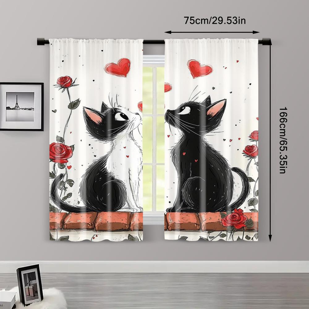 Set Of 2 Upscale Curtains Story Love Cat Fabric Without Rod Stuff Clearance Living Room Bedroom Curtain Polyester Machine Washable Perfect For
