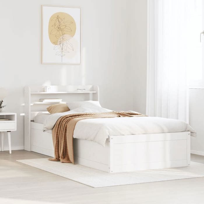 VidaXL Bed Frame with Headboard White 90x200cm Solid Pine Wood, Bedroom Furniture, Slatted Base, Wooden Bed, 3307093