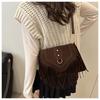 New Retro Suede Faux Leather Saddle Bag for Women Fringe Tassel Crossbody Shoulder Purse Vintage Western Style Handbag