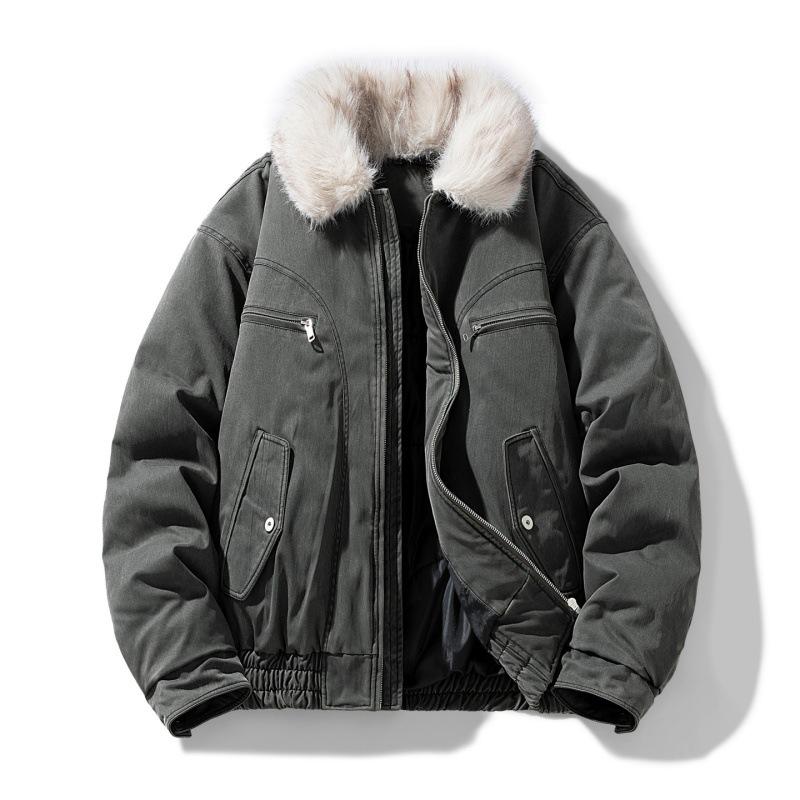 Zimowa odzież bawełniana z kołnierzem z jagnięcej wełny, luźna w stylu amerykańskim na zimę