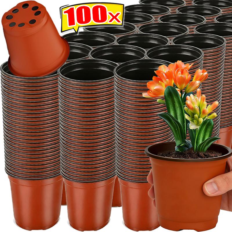 100/20pcs Two-colors Seeding Nursery Pot Plastic Plants Flowers Seedling Cups Grow Box Home Garden Nursery Pot Potted Containers
