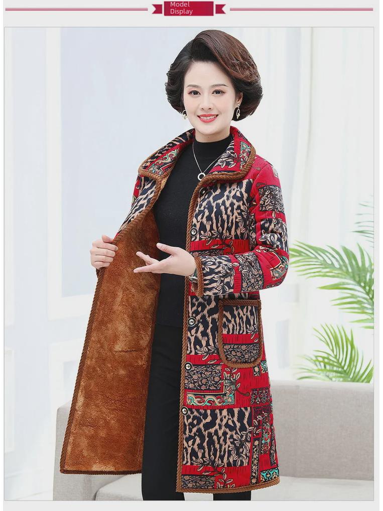 Warm Floral Crystal Velvet Coat for Middle-aged and Elderly Women