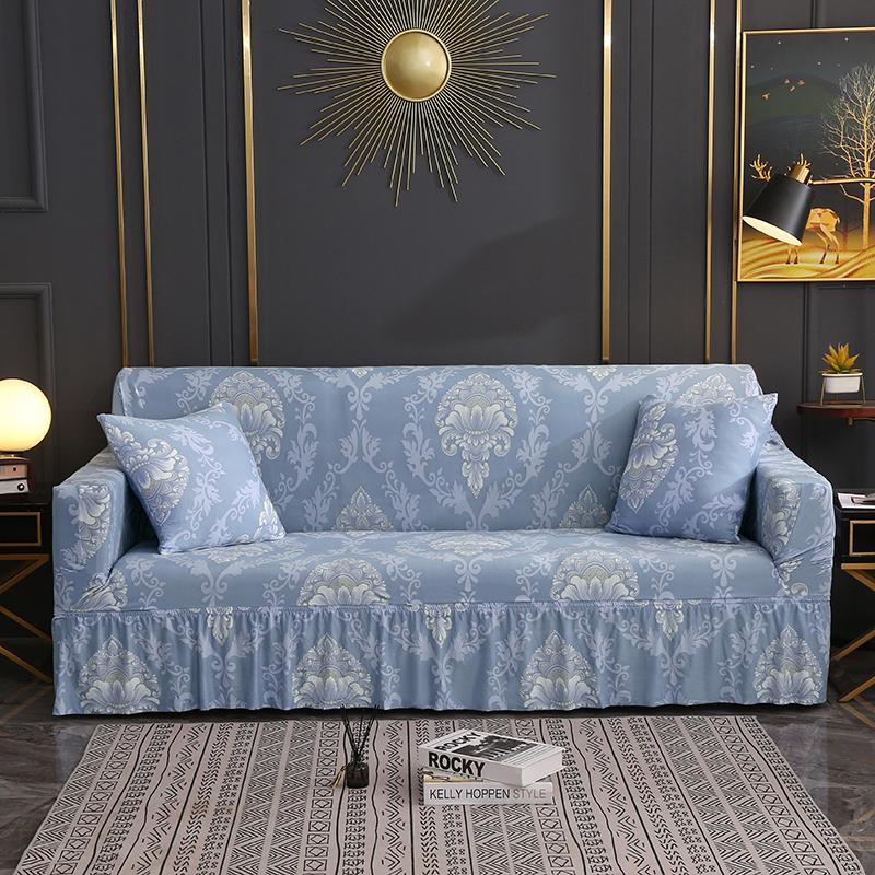 1/2/3/4 Seater Elastic Print Sofa Cover With Skirt for Living Room Stretch Slipcovers L Shape Corner Armchair Cover