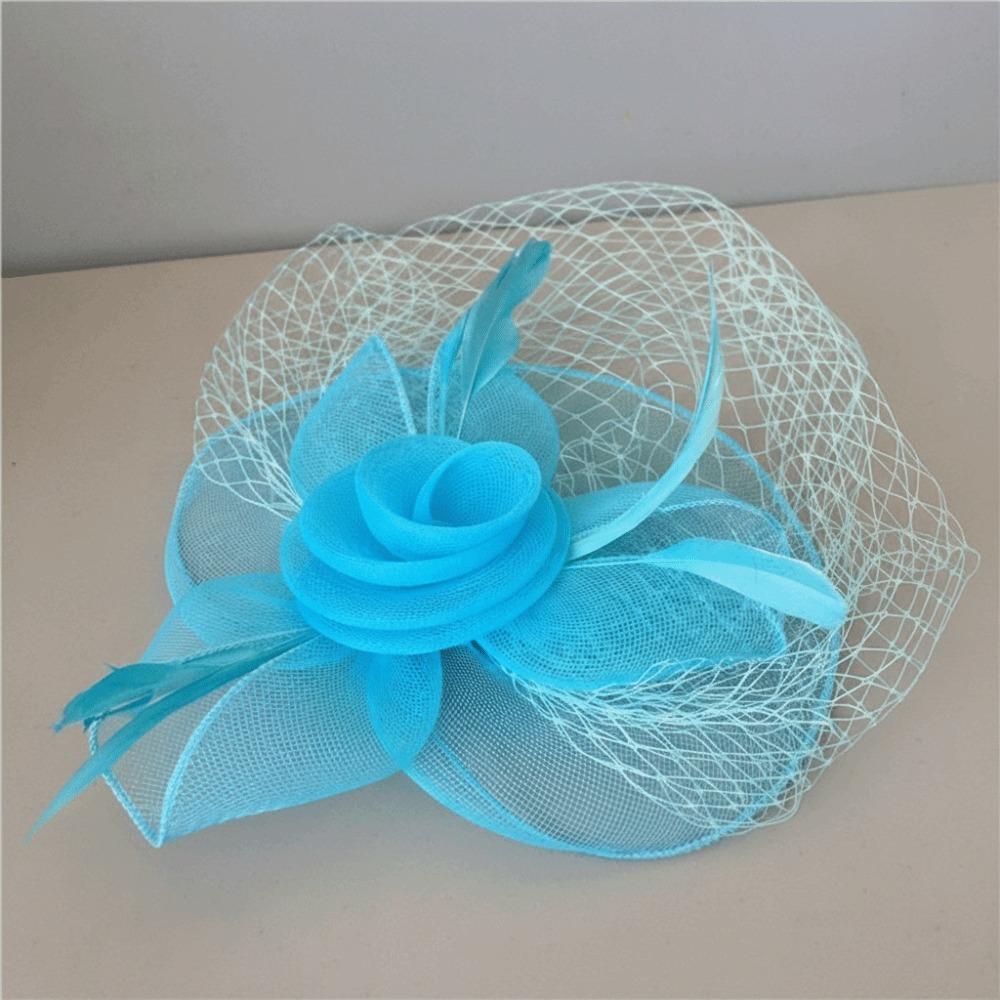 Vintage Style Fascinator Hat Exquisite Elegant Feather Mesh Veil Hat Sweet Bow Fancy Flower Hair Band Race Millinery