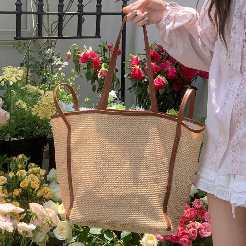Borsa Tote Grande Capacità in Paglia Intrecciata da Donna Fatta a Mano Stile Etnico Casual da Spiaggia Borsa a Spalla 2026 Designer Traforata