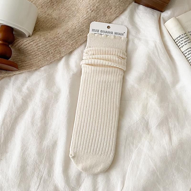 Female Autumn and Winter Warm Lace Straight Board Solid Color Thin Tube Stack Socks