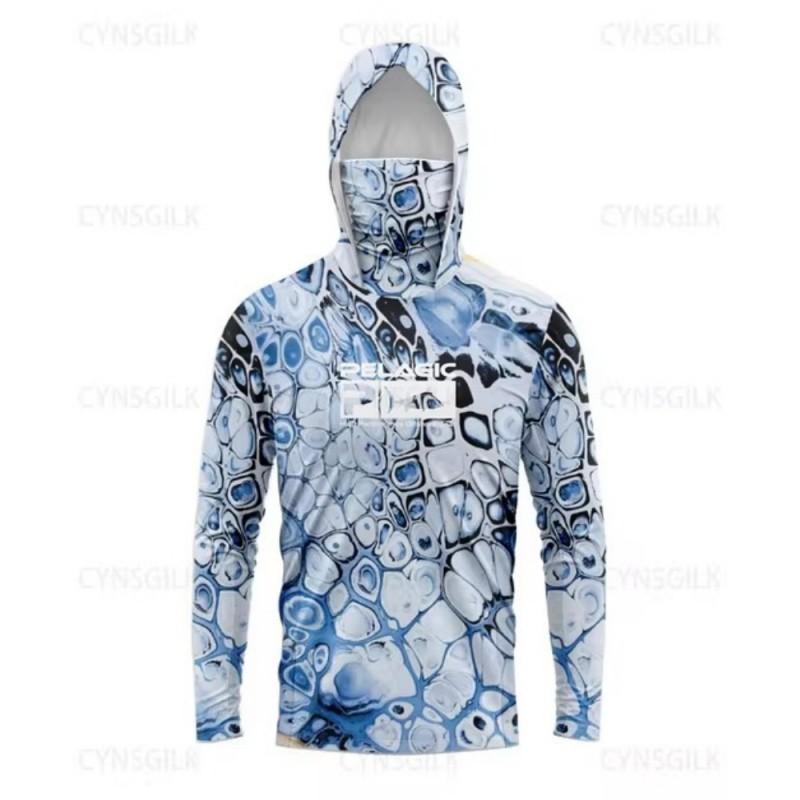 Maglietta da Pesca Oceanica Tuta Solare Manica Lunga Anti-ultravioletti Maschera con Cappuccio UPF 50+