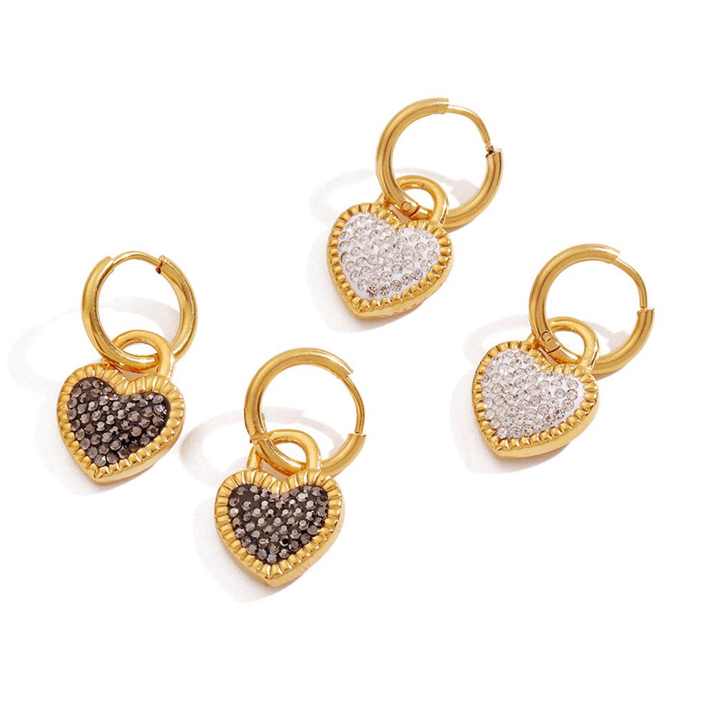 1 Pair Heart Hoop Earrings Glitter Zircon Dangle Earring Lock Shape Ear Hook Jewelry Fashion Accessory for Banquet