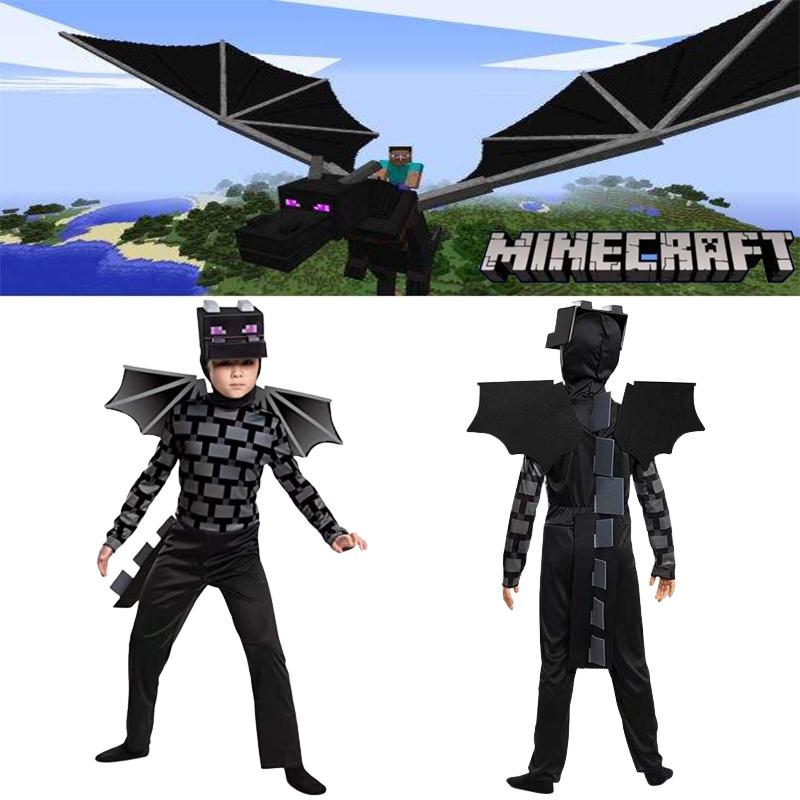 Minecraft Ender Kid Dragon Cosplay Jumpsuit Mask Party Fancy Gifts Halloween