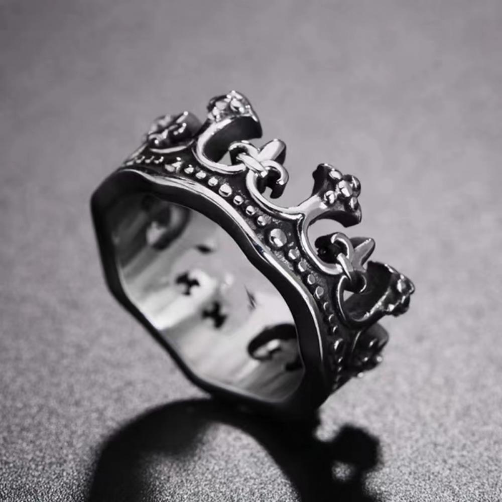 New Classic Vintage Crown King Ring Men's Fashion Punk Minimalist Biker Ring Mens Womens Street Niche Creative Party Accessories