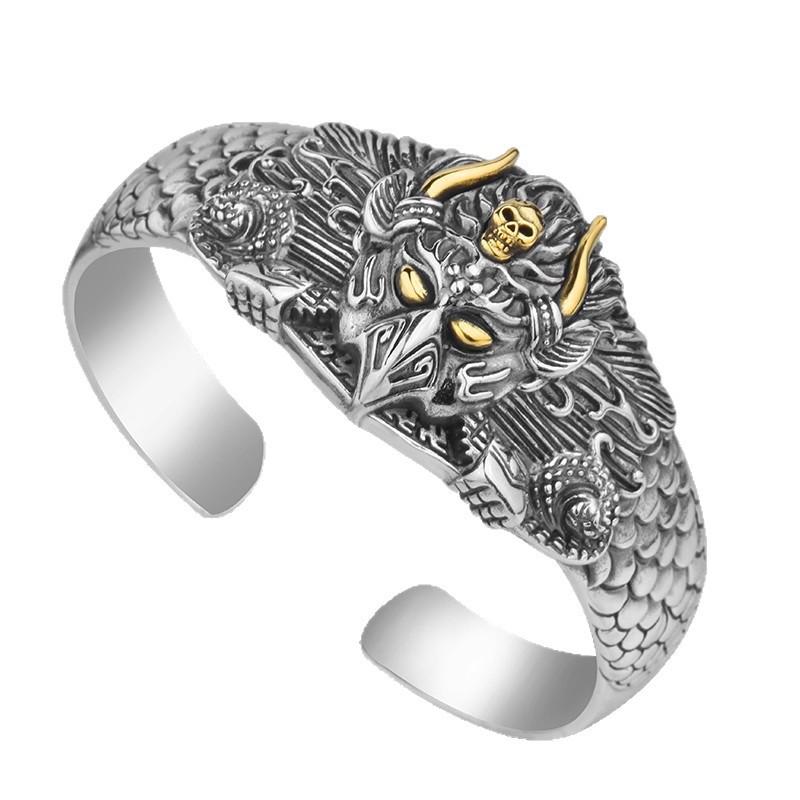 Men s 925 Silver Bracelet: Retro Golden-Winged Peng Bird Design