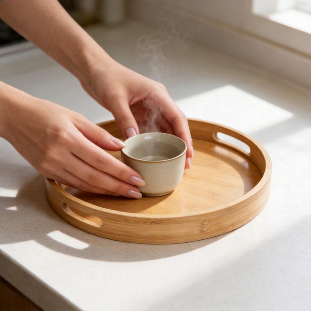 Bamboo Tray Round Handcrafted Tea Serving Plate For Home Tea Sets