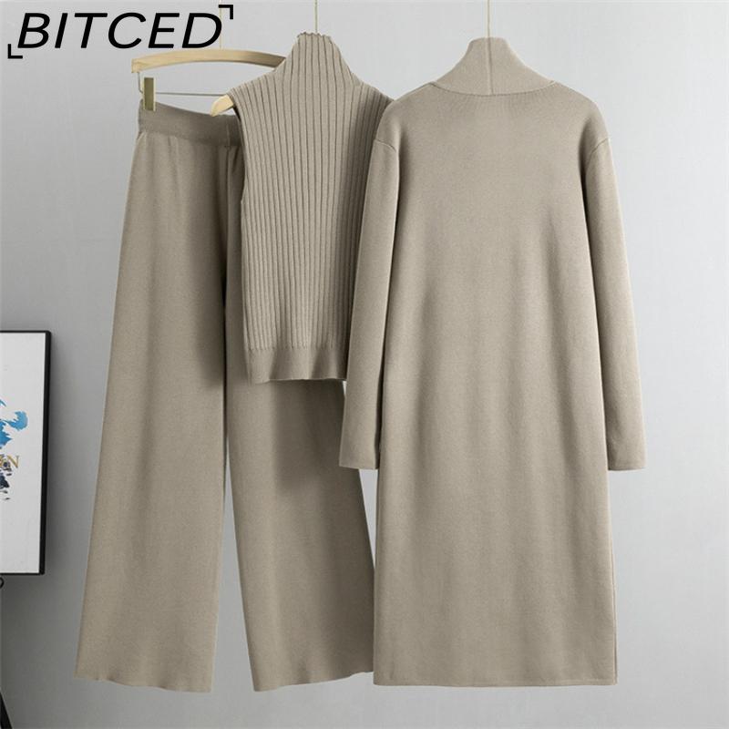 BITCED Spring and Autumn Laid-back Style Knitted Set, Sleeveless Vest, Sweater, Cardigan and Trousers, Three-piece Set