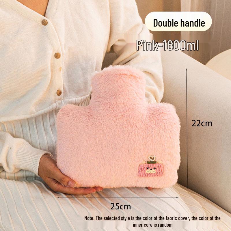 Dual Hand Insert PVC Hot Water Bottle with Removable Plush Cover – Explosion-Proof, Thickened, For Safe Warm Compress and Hand Warmer Use.
