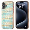 For iPhone 16 Plus Case Electroplating Edge Plaid Texture PU Leather+PC+TPU Phone Cover