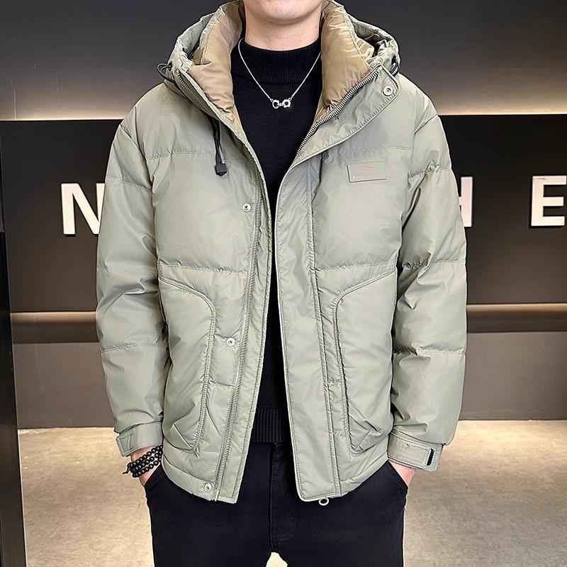 

Winter new hooded fashion down jacket men s white duck down handsome and versatile cold clothing warm cargo jacket men s cotton jacket 4XL зелений