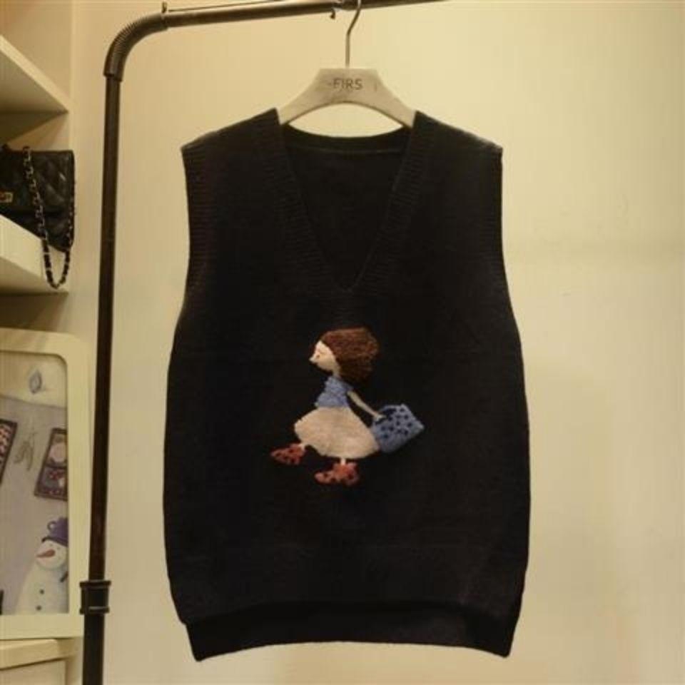 

Безрукавка з мультяшним V-подібним вирізом для дівчинки, корейська версія, жилет, вільний в’язаний светр для ранньої осені для верхнього одягу. 3XL