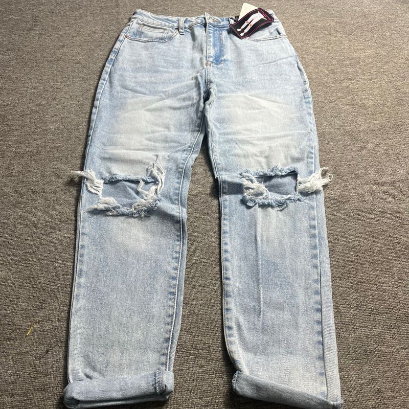 

Экспорт Европейский и Американский Одинарный Женский Деним Рваный Высокая Талия Стройнящие Подшитые Брюки-Карандаш Длинные Брюки Denim Blue 5