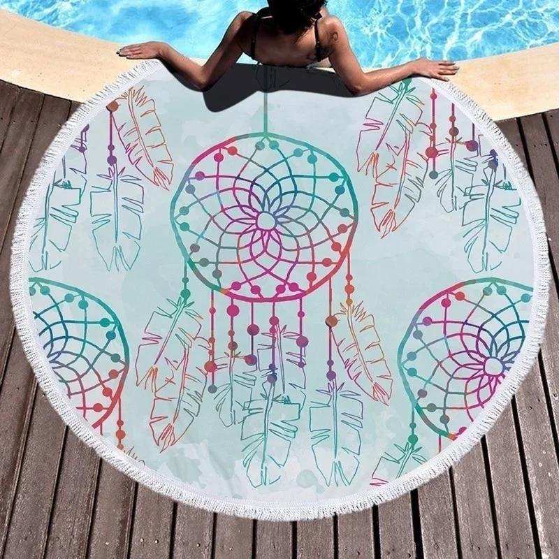 Round Beach Towel With Tassel Dream Catcher Microfiber For Swimming Bath Picnic Sandless Wall Tapestry Blanket
