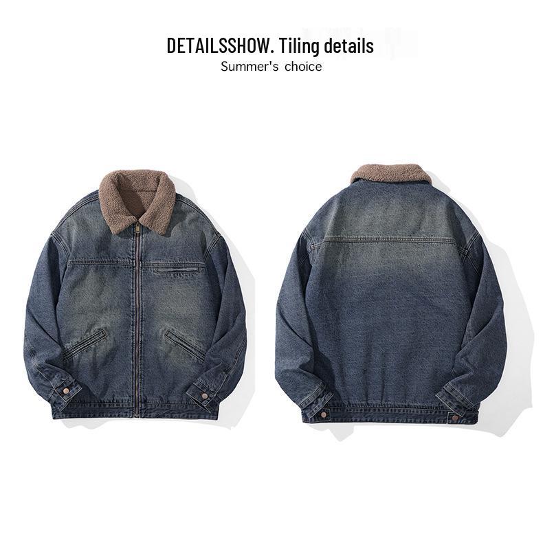 Men's Retro Maillard Lambswool-Lined Winter Denim Workwear Jacket