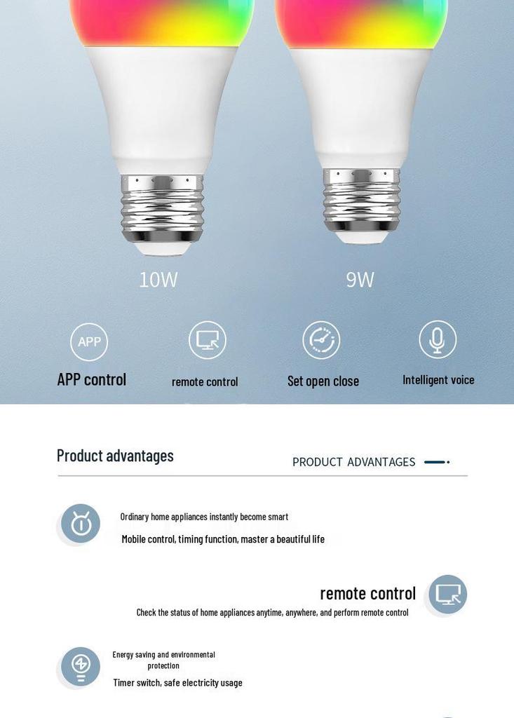 WiFi Smart RGB LED Bulb E27 9W, Seven-Color