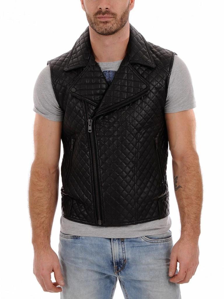 Western Black Vest Coat Jacket Men Real Genuine Lambskin Handmade Leather Waistcoat Button