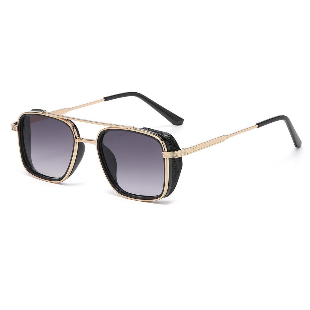2026 European & American Retro Square Frame Men's Sunglasses - Double Bridge UV Protection