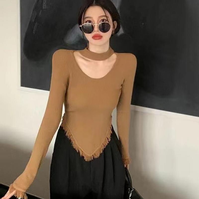 

Жіночий светр, біла низька сорочка, чисте бажання, порожній джемпер, жіночий зимовий тонкий пуловер із китицями, повсякденний топ L хакі