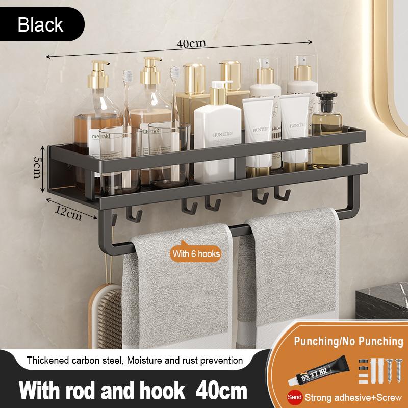 Bathroom Storage Rack Non Perforated Wall Mounted Towel Rack Bathroom Washbasin Cosmetics Storage Rack Wrought Iron Material