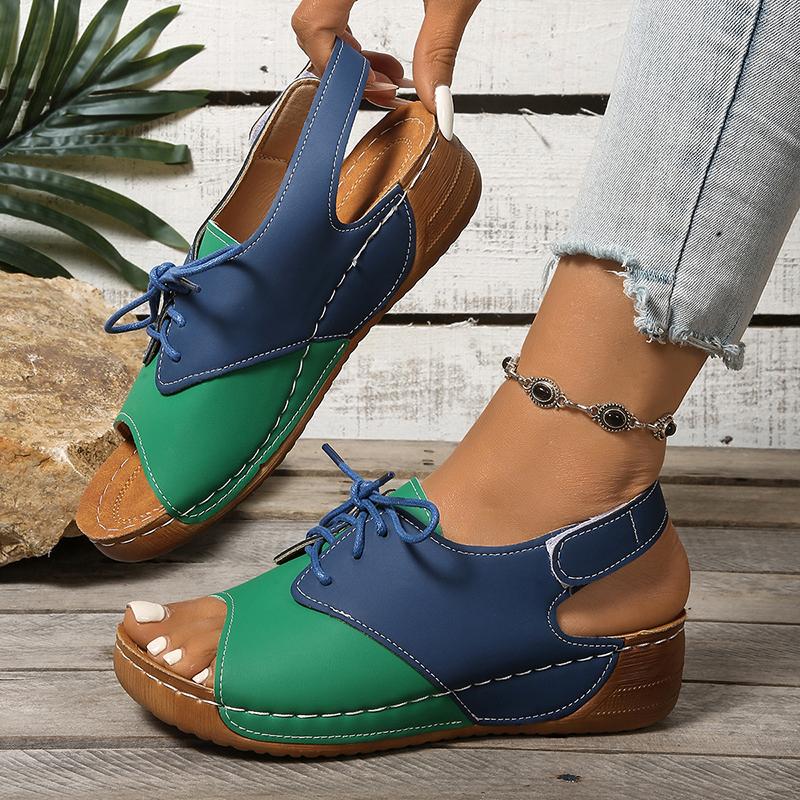 Fashion Fashion Contrast Color Wedge Sandals for Women Summer Thick Sole Non Slip Beach Shoes Woman Comfortable Platform Roman Sandals
