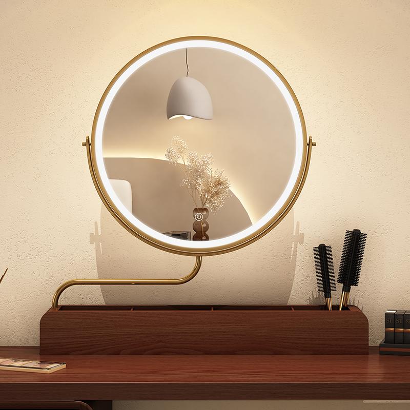 dressing table, storage box mirror, light luxury, rotatable, stretchable desktop makeup mirror integrated