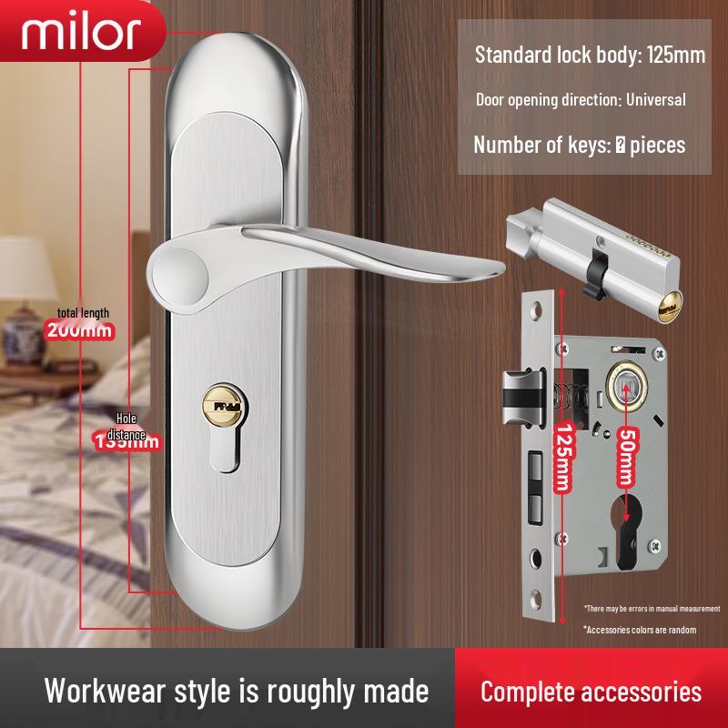 Universal Interior Door Lock Set: Silent Three-Piece Black Handle for Bedroom or Old Door Replacement