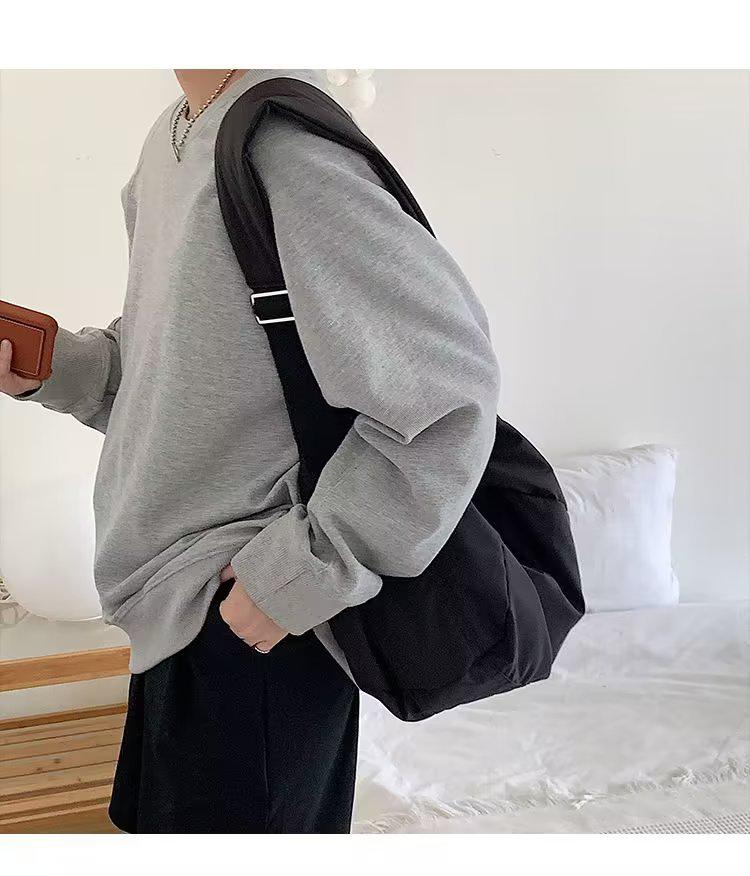 Korean Canvas Crossbody Bag for Women - Wide Strap, Niche Design, Pleated Dumpling Style