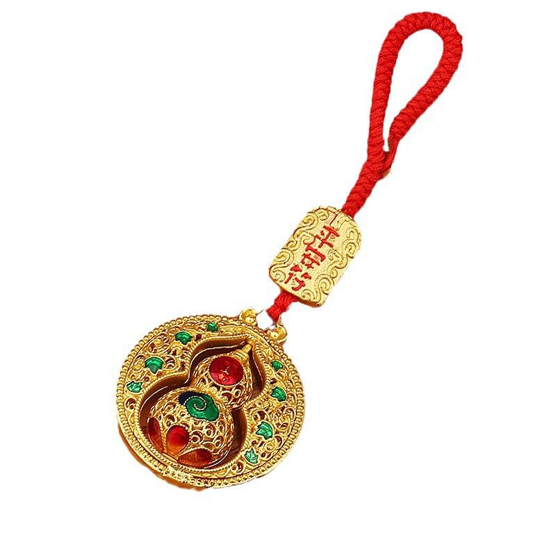 Gold Sand Zakiram Fu Pendant: Wealth & Fortune Bag Keyring for Peace, Joy, Happiness