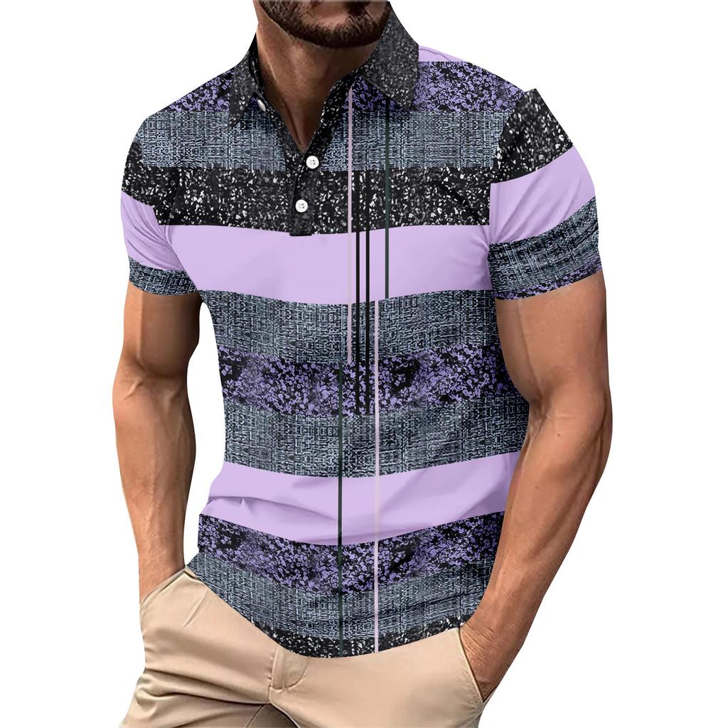 Striped color blocking print - Men's casual short sleeved T-shirt