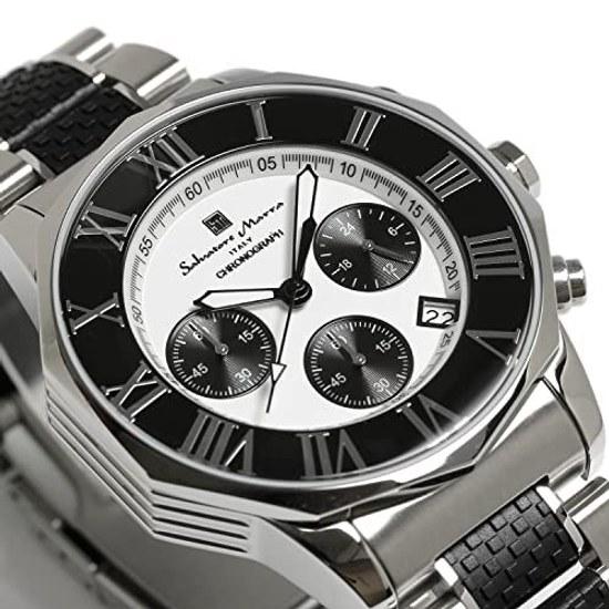 Salvatore Mara wristwatch chronograph 10 ATM water resistant business formal Italian brand limited model mens SM15104 (white x black)