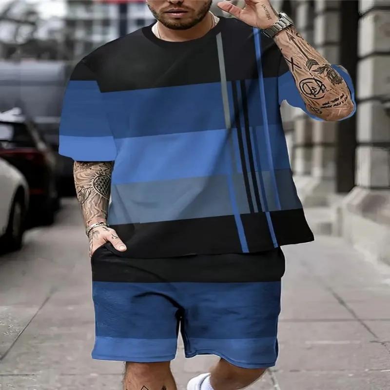 2025 Summer new men's short sleeve T-shirt Street fashion outdoor beach shorts Summer 3D printing