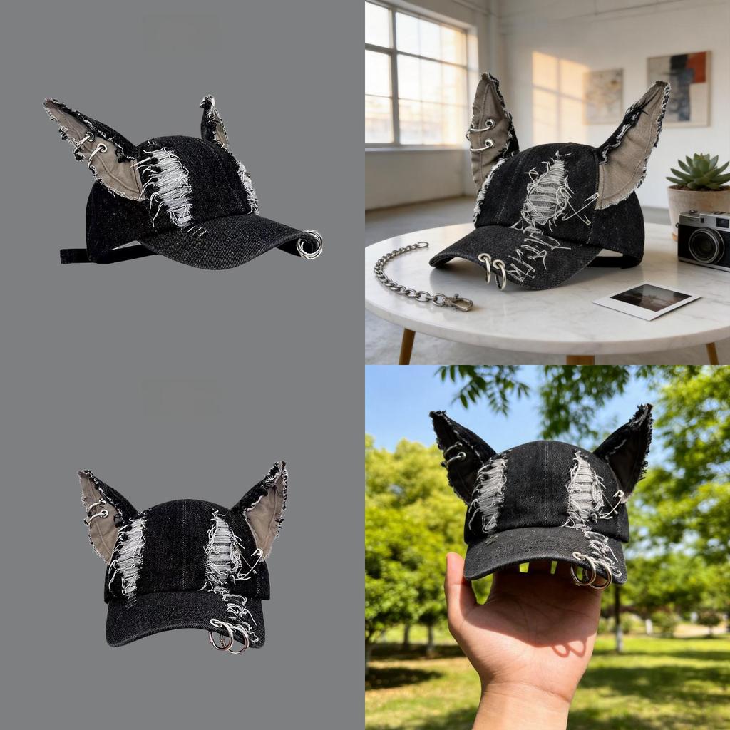 Y2k Postapocalyptic Style Denim Distressed Cap With Sun Protection For Streetwear Enthusiasts