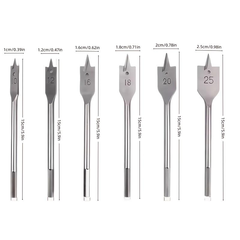6-pcs Handle Woodworking Drill Bit, Three Pointed Woodworking Flat Drill, Wooden Board Hole Opener 10-25mm Set