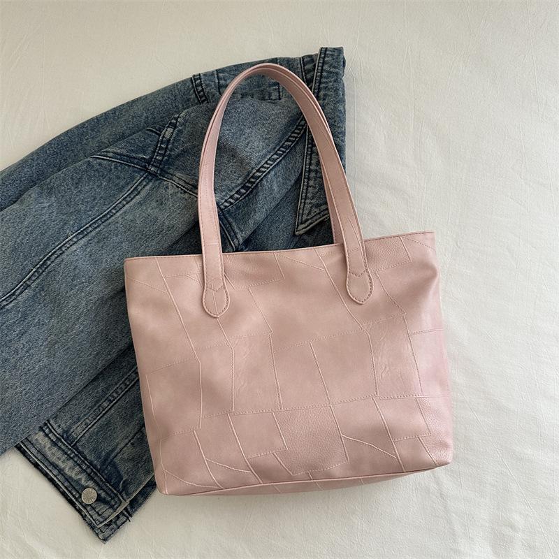 

Мягкая кожаная сумка через плечо большой вместимости новая простая сумочка минималистичная лоскутная сумка-тоут женская розовый