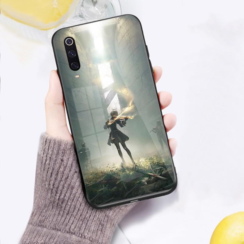 Cute Girl Nier Automata Phone Case For Xiaomi 12 11T 10 9 Redmi Note 11 10 10S Pro Redmi 9 9A 8 Black PC Glass Phone Cover