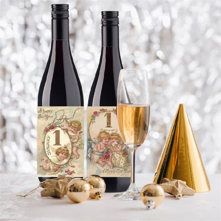 Confezione da 12 Pezzi Adesivi Decorativi per Bottiglie di Vino Vintage Felice Anno Nuovo Etichette Adesive per Bottiglie per Identificazione Varietà di Vino