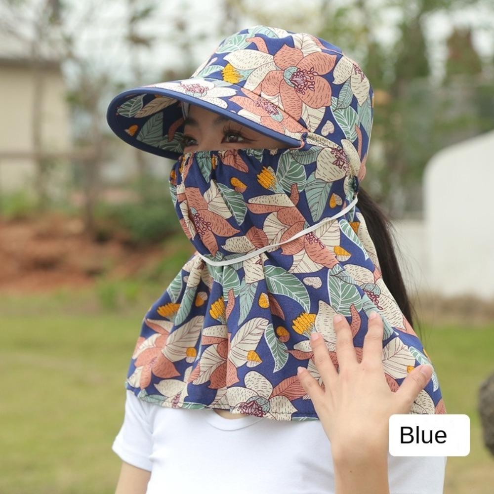 Casual Wide Brim Sun Hat Breathable Neck Protection Sun Visor Cap With Mask Anti-Uv Tea Picking Cap Outdoor