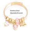 New Trendy 4 Colors Heart Shape Painted Pendant Closure Beaded Bracelet Golden Stainless Steel Women Bracelet Charm Jewelry