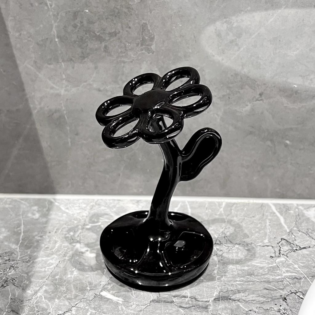 Keramik-Blumenförmiger Zahnbürstenhalter, Badezimmer-Kosmetikaufbewahrung